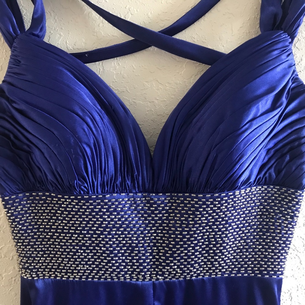 GORGEOUS Long Blue Beaded Jovani Dress!